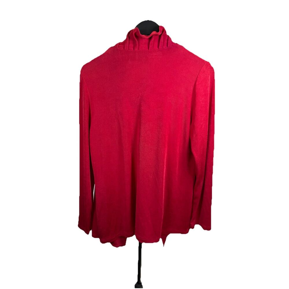 Chico's Travelers Cardigan Size 1 Slinky Knit Red Pleated Collar Open Front 8-10 - Picture 2 of 8